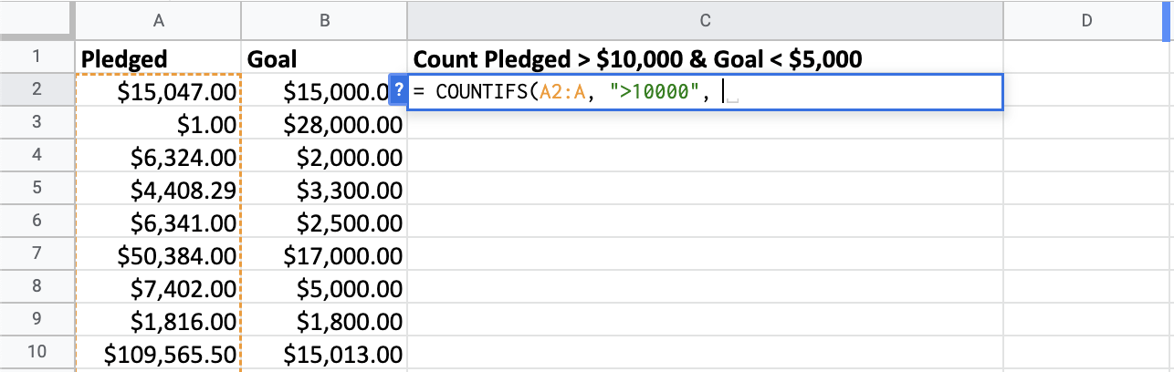 Counting the number of kickstarter games with over ten thousand dollars pledged and with a goal over five thousand dollars.