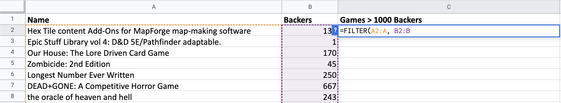The condition starts with the range containing the Backer values, B2-colon-B.