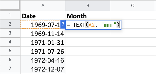 Extracting the short month name from the moon landings dates.