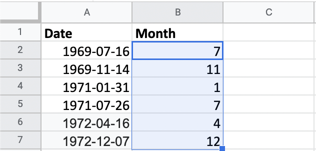 Extracting the month from the moon landings dates.