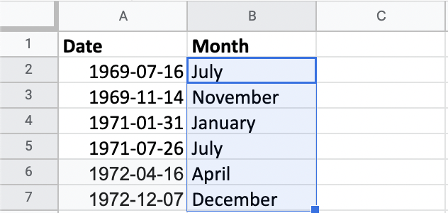 Extracting the long month name from the moon landings dates.