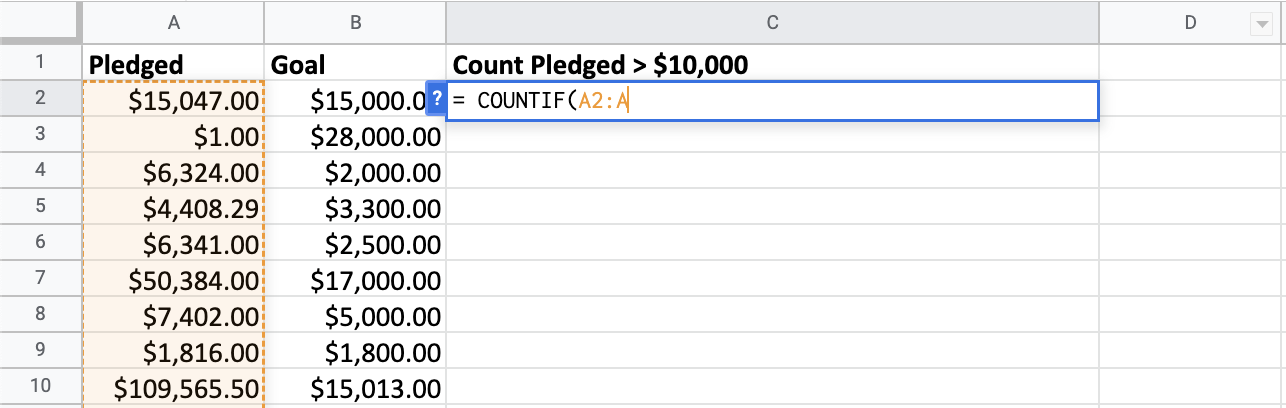 Counting how many games were pledged more than ten thousand dollars.