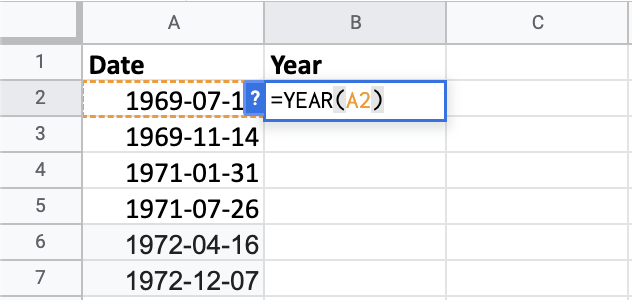 Extracting the year from the moon landings dates.