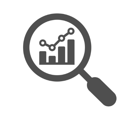 A magnifying glass zooming in on some data.