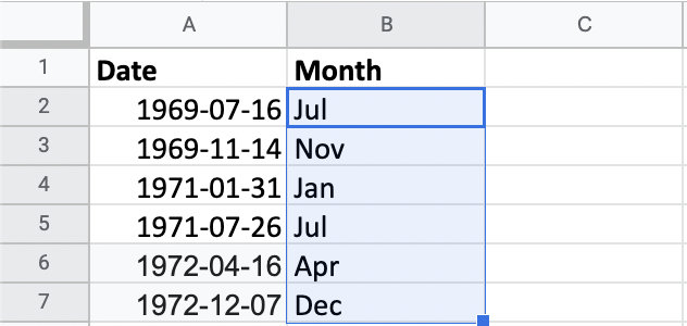 Extracting the short month name from the moon landings dates.