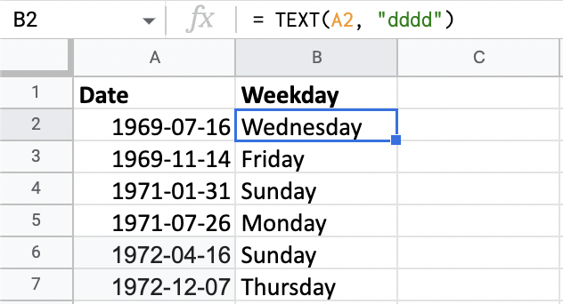 Extracting the long weekday name from the moon landings.