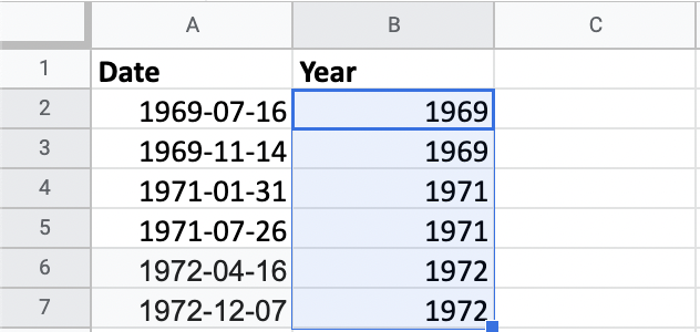 Extracting the year from the moon landings dates.
