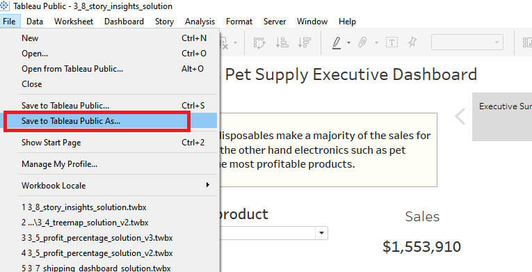 Share on Tableau Public