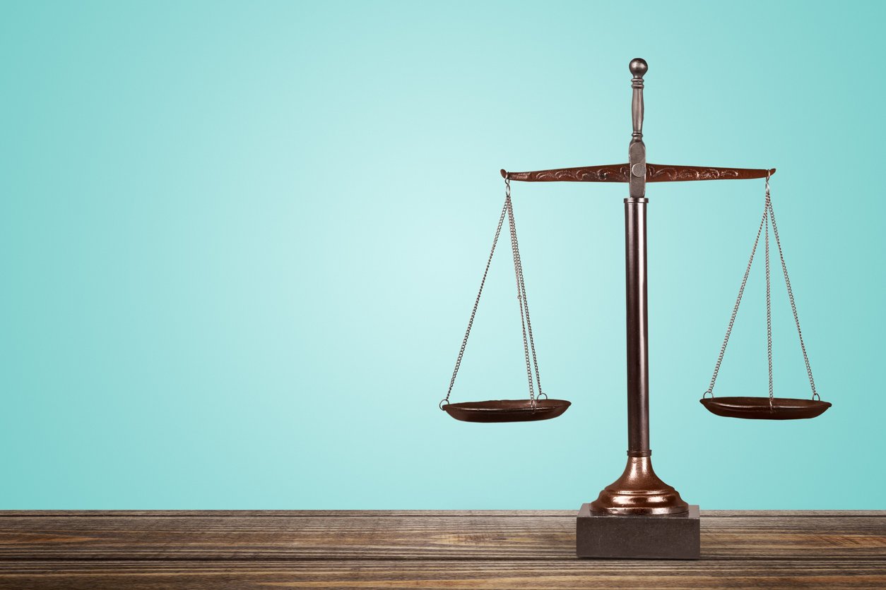 Scales of Justice on table, Weight Scale, Balance