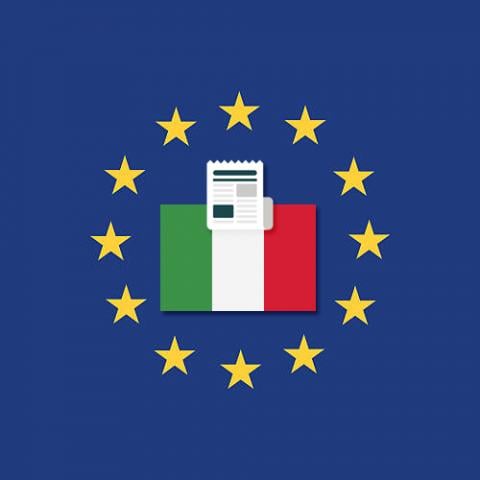 Logo representing the Italian Supervisory Authority with the Italian flag with a document surrounded by the stars of the EU flag with a blue background.