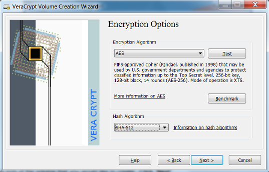 Screenshot of an open source encryption software knowm as VeraCrypt.