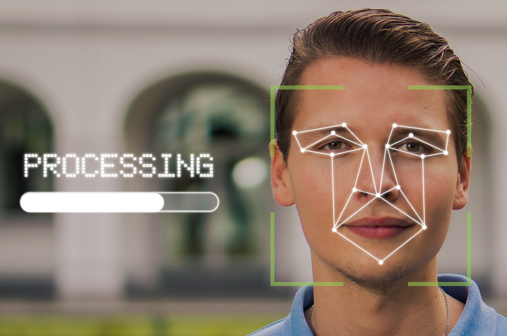A picture of an algorithm processing the facial features of a person.