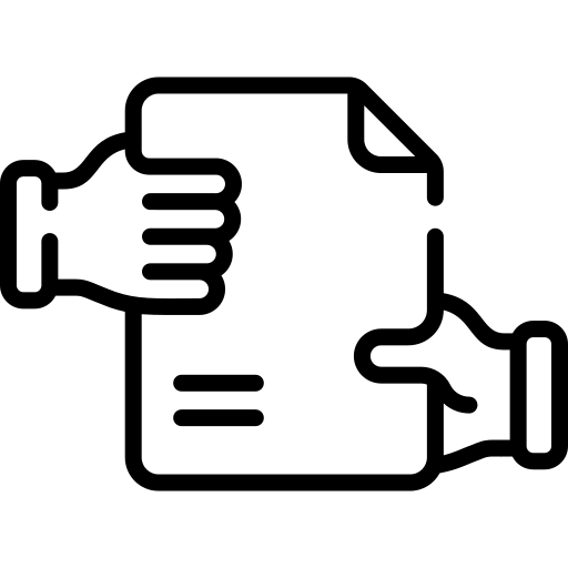 Illustration of a person's hand handing over a document representing data to another.