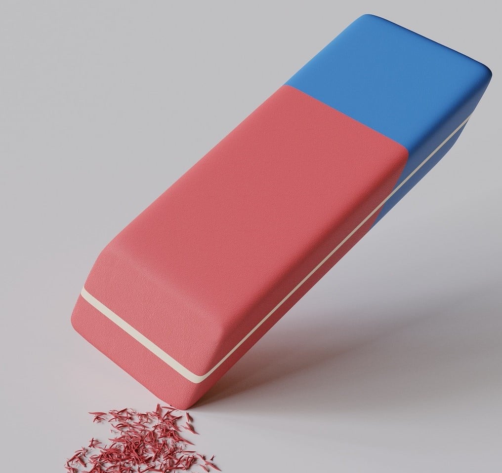Picture of a red and blue eraser.