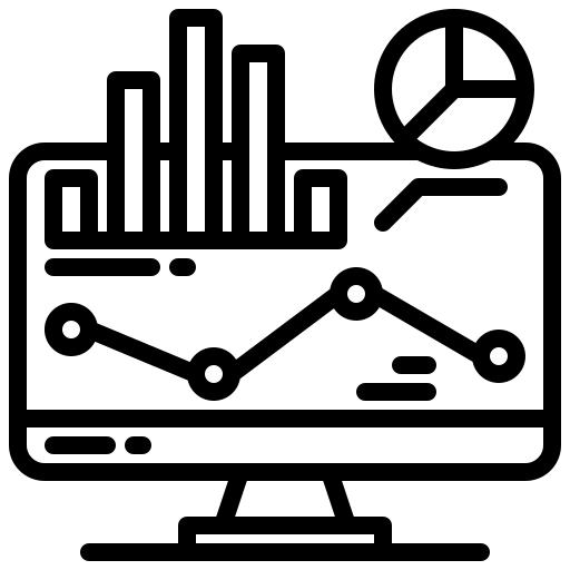 Icon of a monitor full of data visualizations.