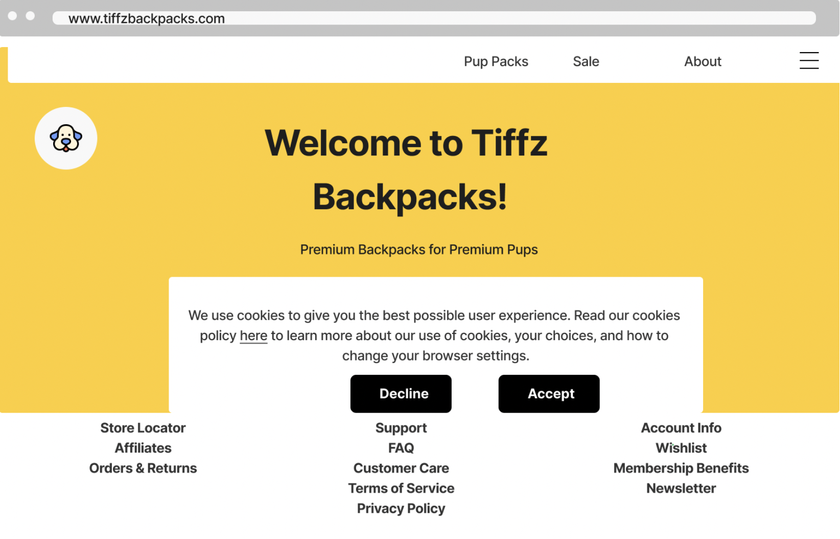 Página de destino da Tiffz Backpacks