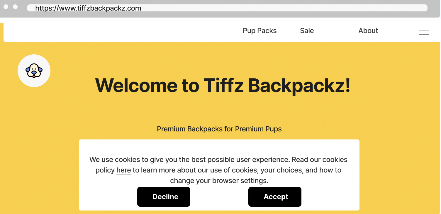 Tiffz Backpackz webpage