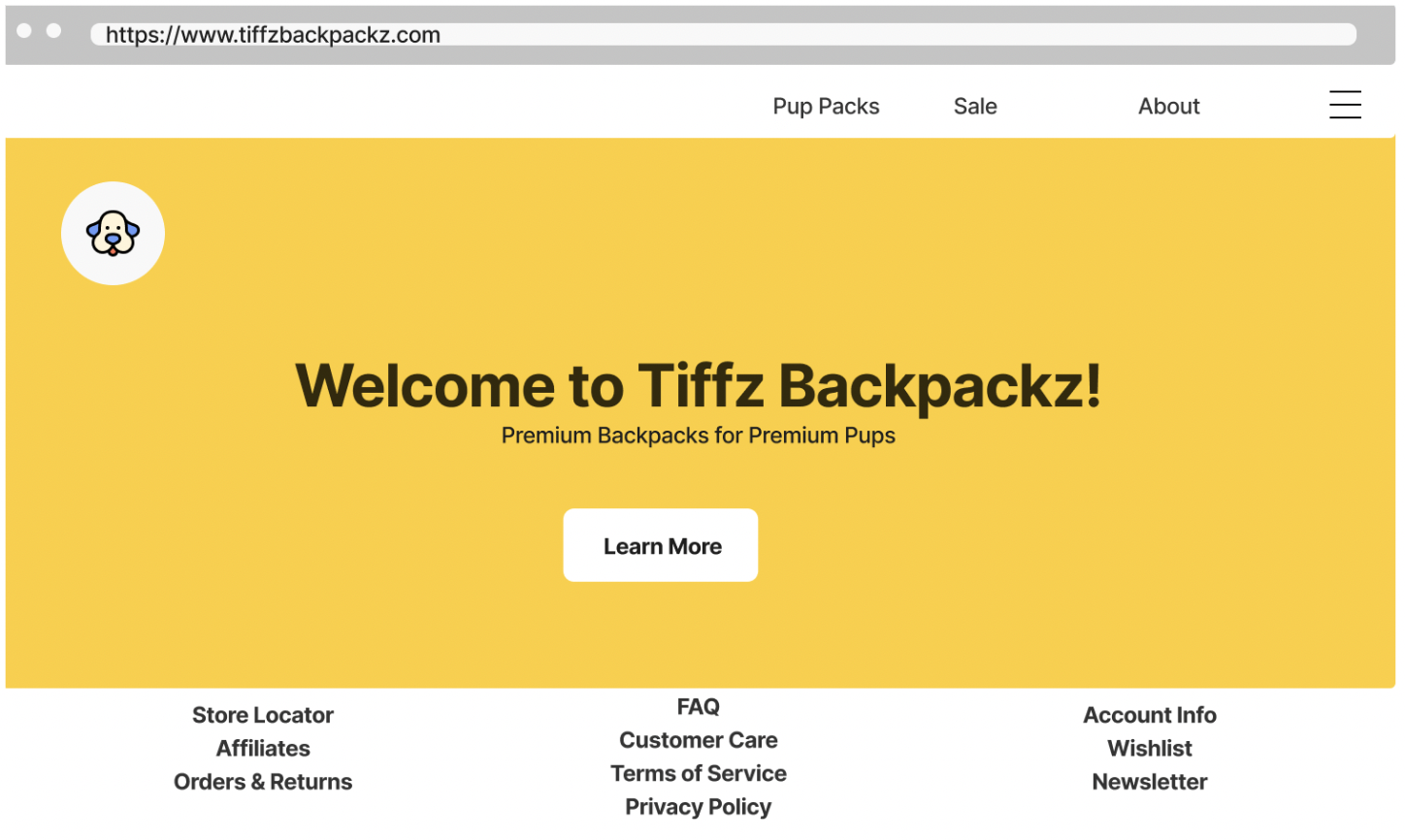 Tiffz Backpackz landing page