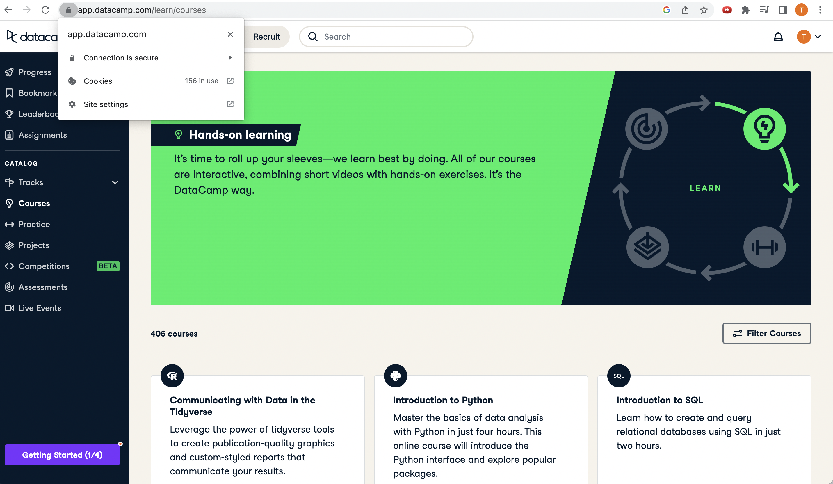 HTTPS example on DataCamp's landing page