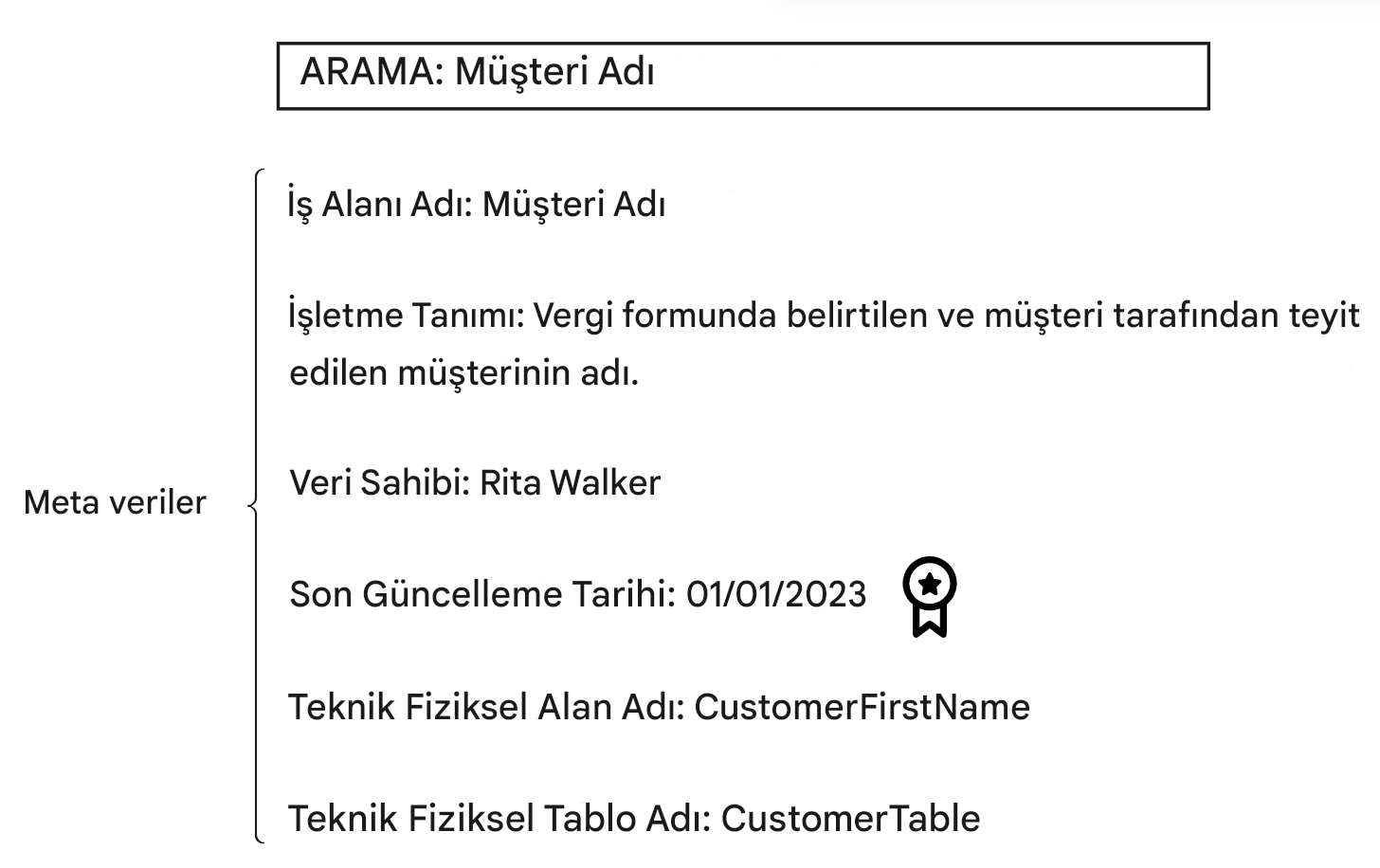 Veri kataloğunda meta veri örneği