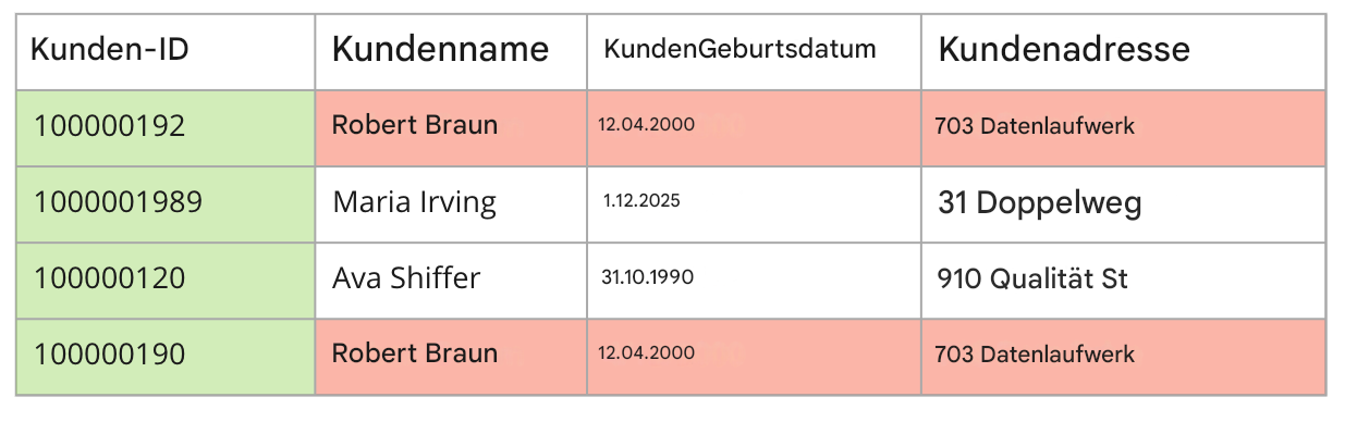 Tabelle zur Darstellung der Datenqualitätsregel „Eindeutigkeit“