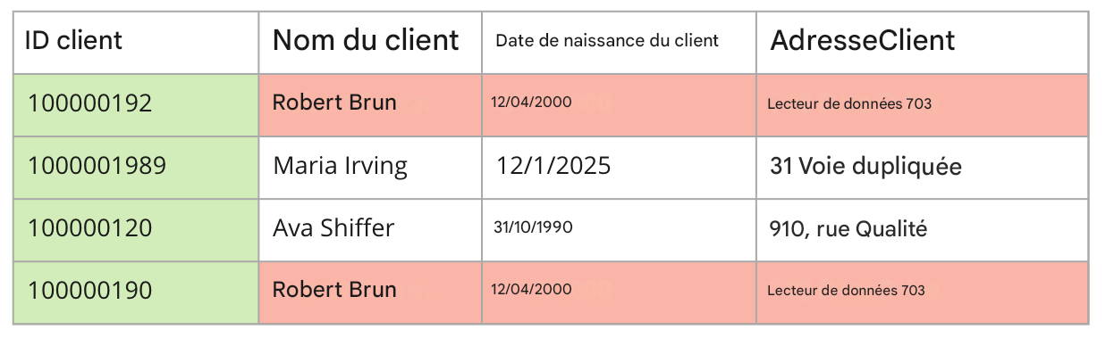 tableau décrivant la règle de qualité des données d’unicité