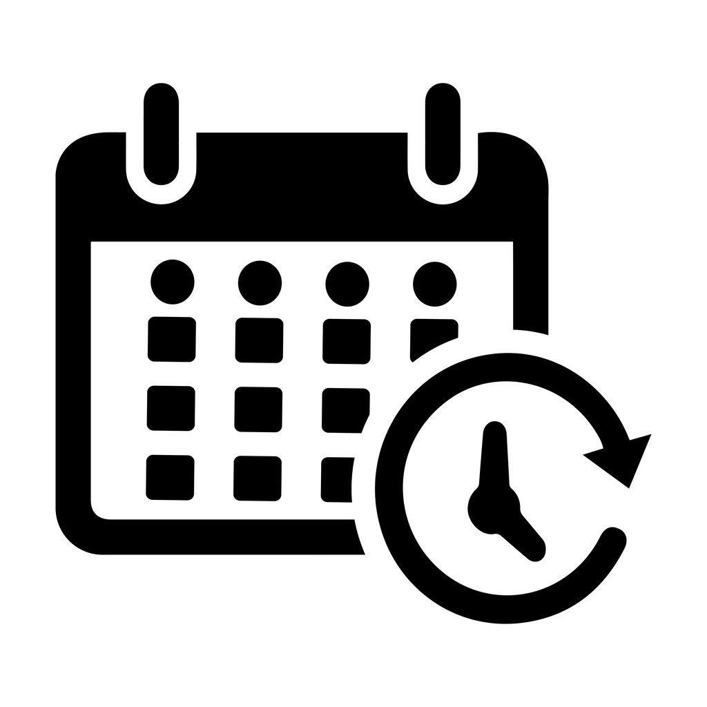 Illustration of a calendar and a clock face.