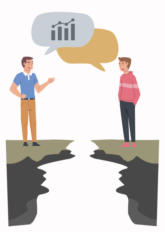 A business person talking with an analyst to bridge the gap.