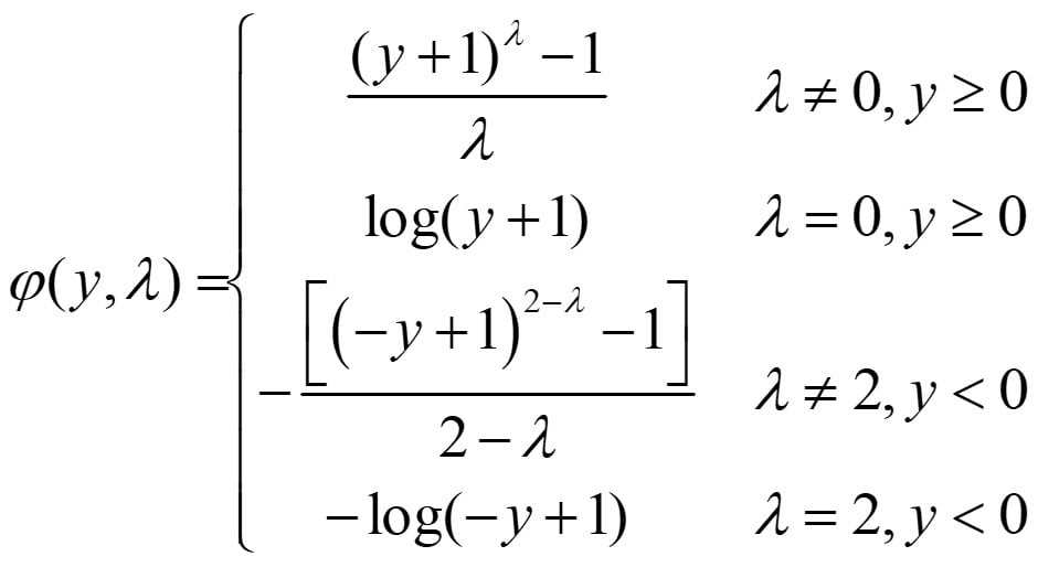 Yeo-Johnson transformation equation.