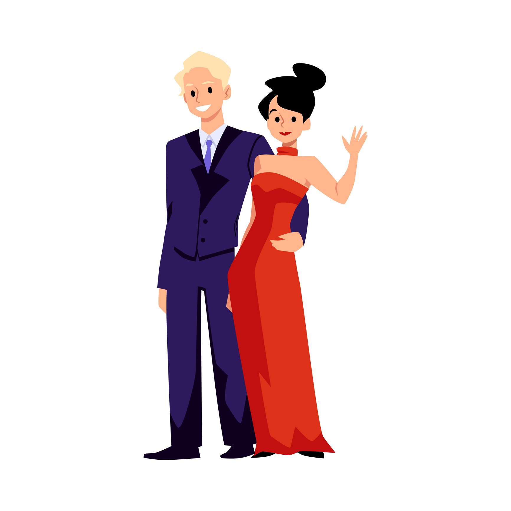 A couple dressed in a gown and a tuxedo
