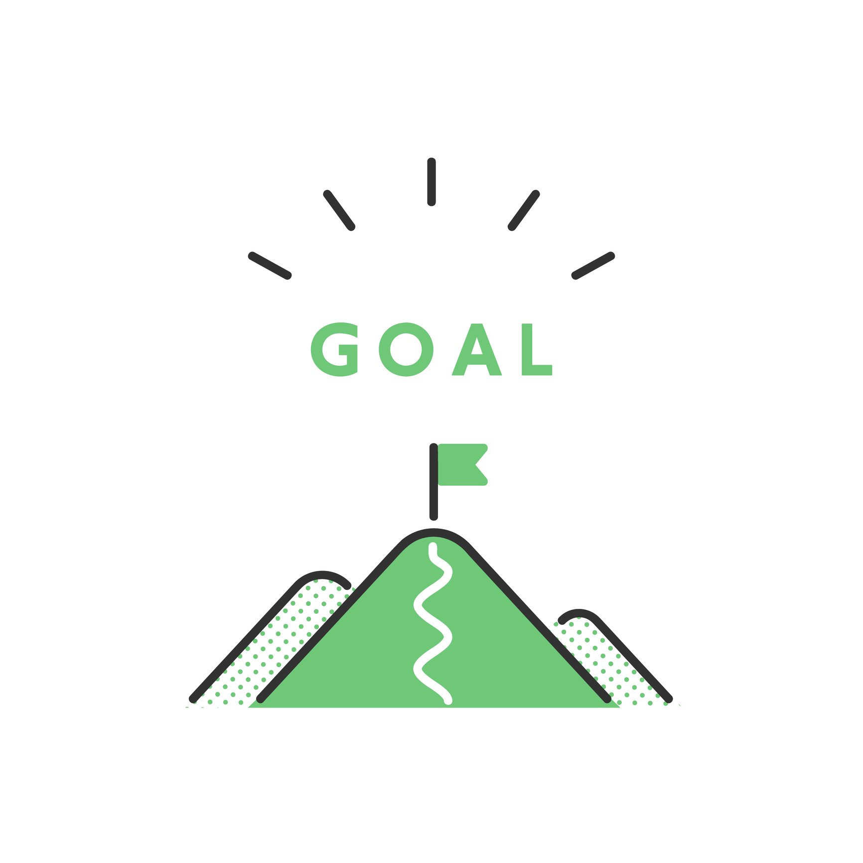 Goal flag on top of a mountain