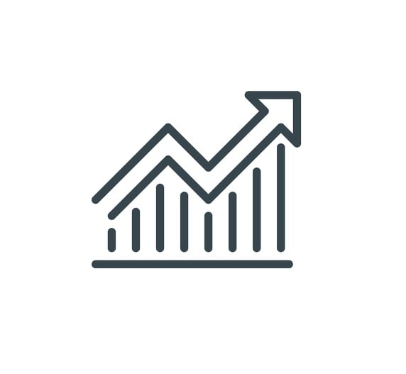 Graph with a positive trend and an arrow pointing up