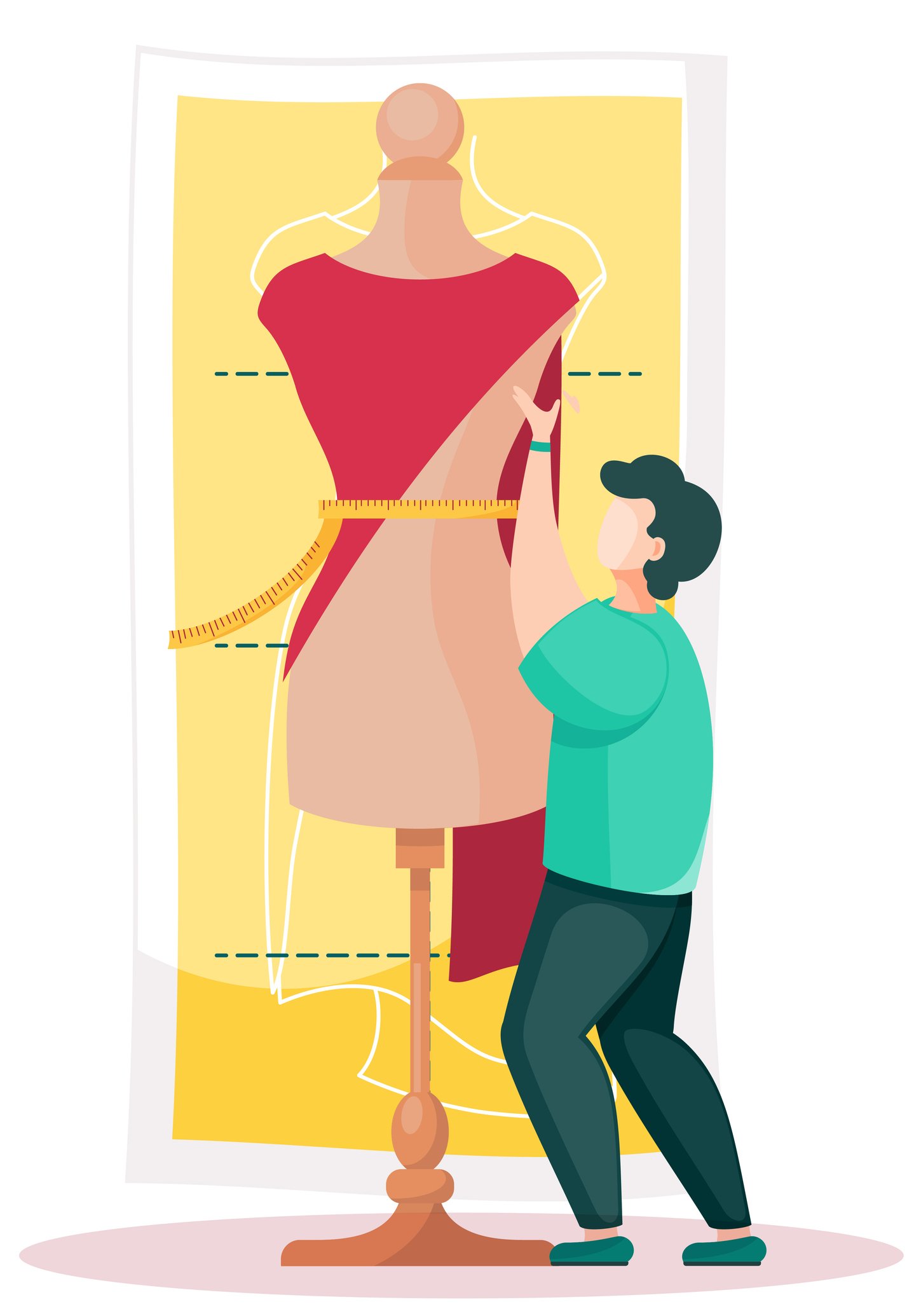 A person holding a red cloth and putting it on a mannequin to create a dress