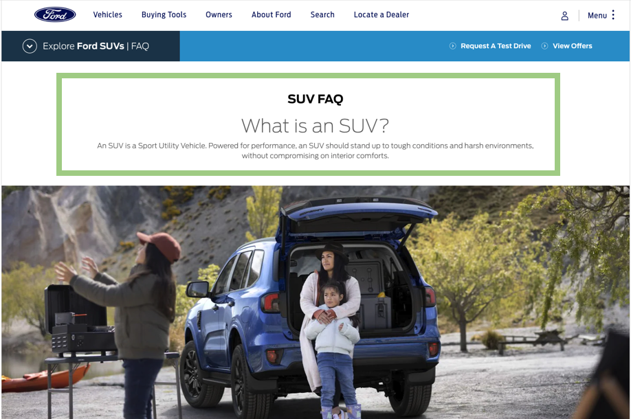 Example web page about what an SUV is