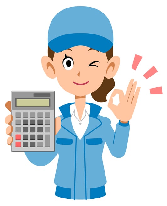 Clip art of a woman in uniform holding a calculator and giving an ok symbol with her left hand