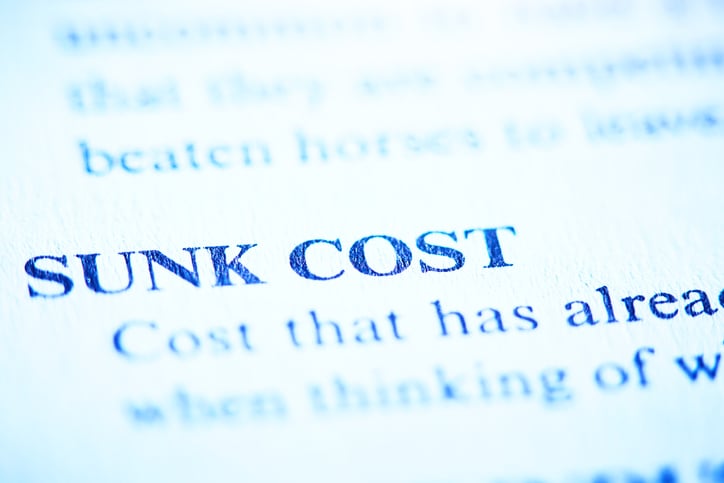 Image of sunk cost definition in a dictionary, not fully legble