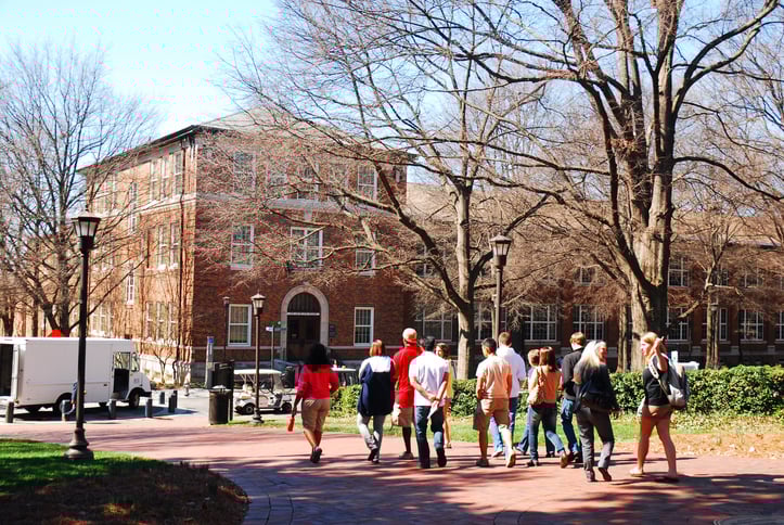 University students having a campus tour