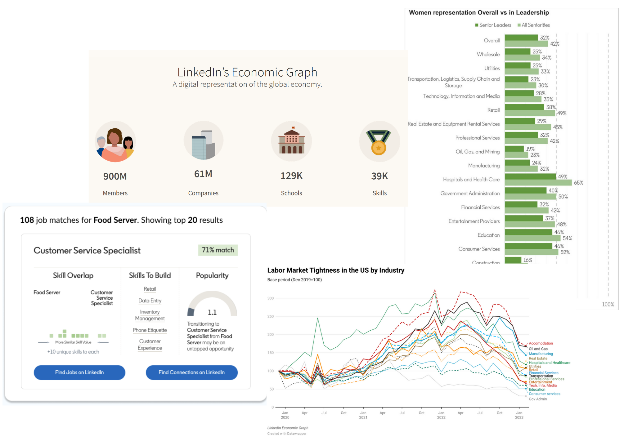 Collage of the various features of LinkedIn economic graph project.
