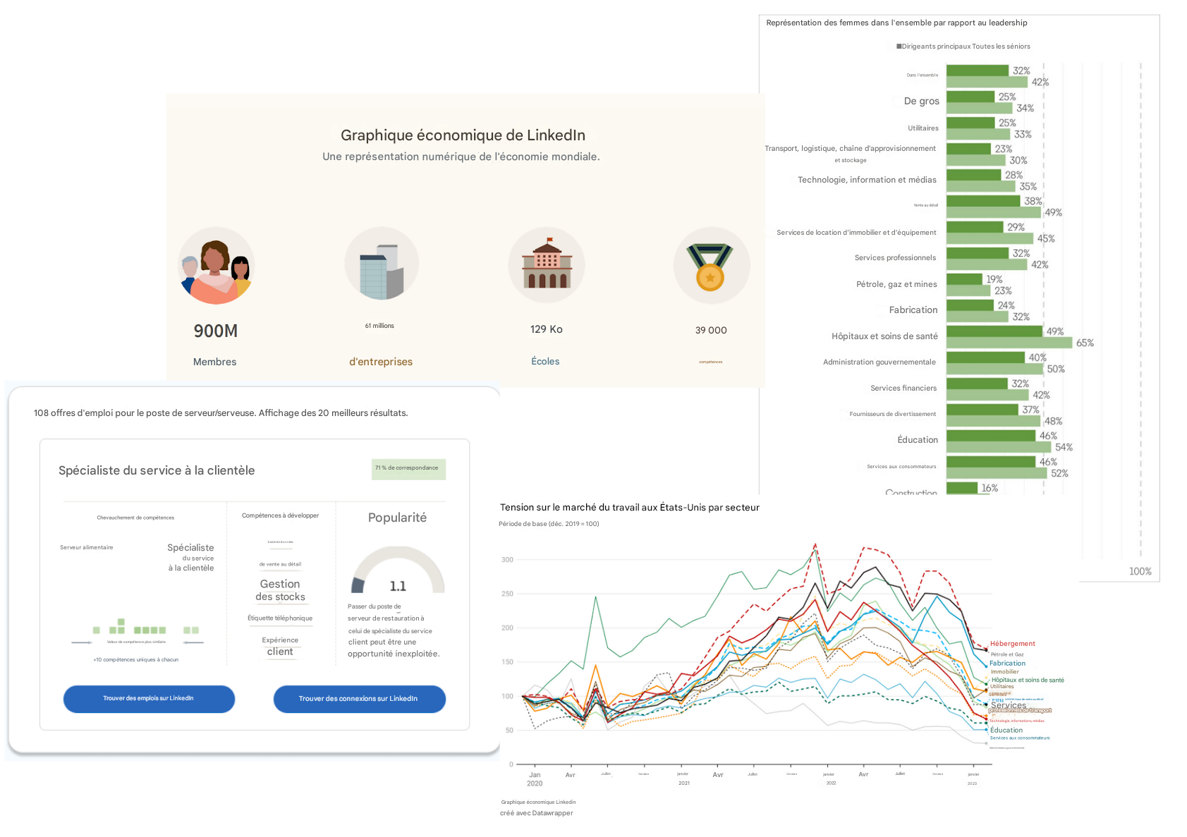 Collage des différentes caractéristiques du projet de graphique économique de LinkedIn.
