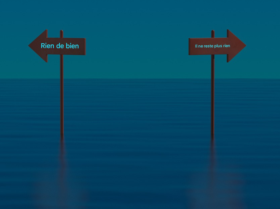 Illustration de deux panneaux de signalisation opposés dans un océan représentant la complexité de la prise de décision éthique, sans attribution requise.