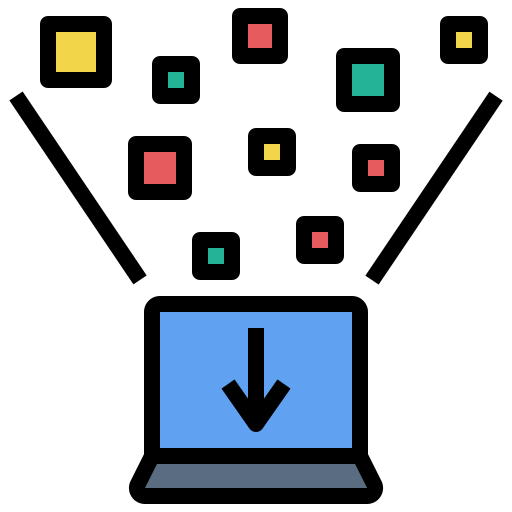 Illustration der Datenerfassung von Daten aus verschiedenen Quellen, die in einen Computer fließen