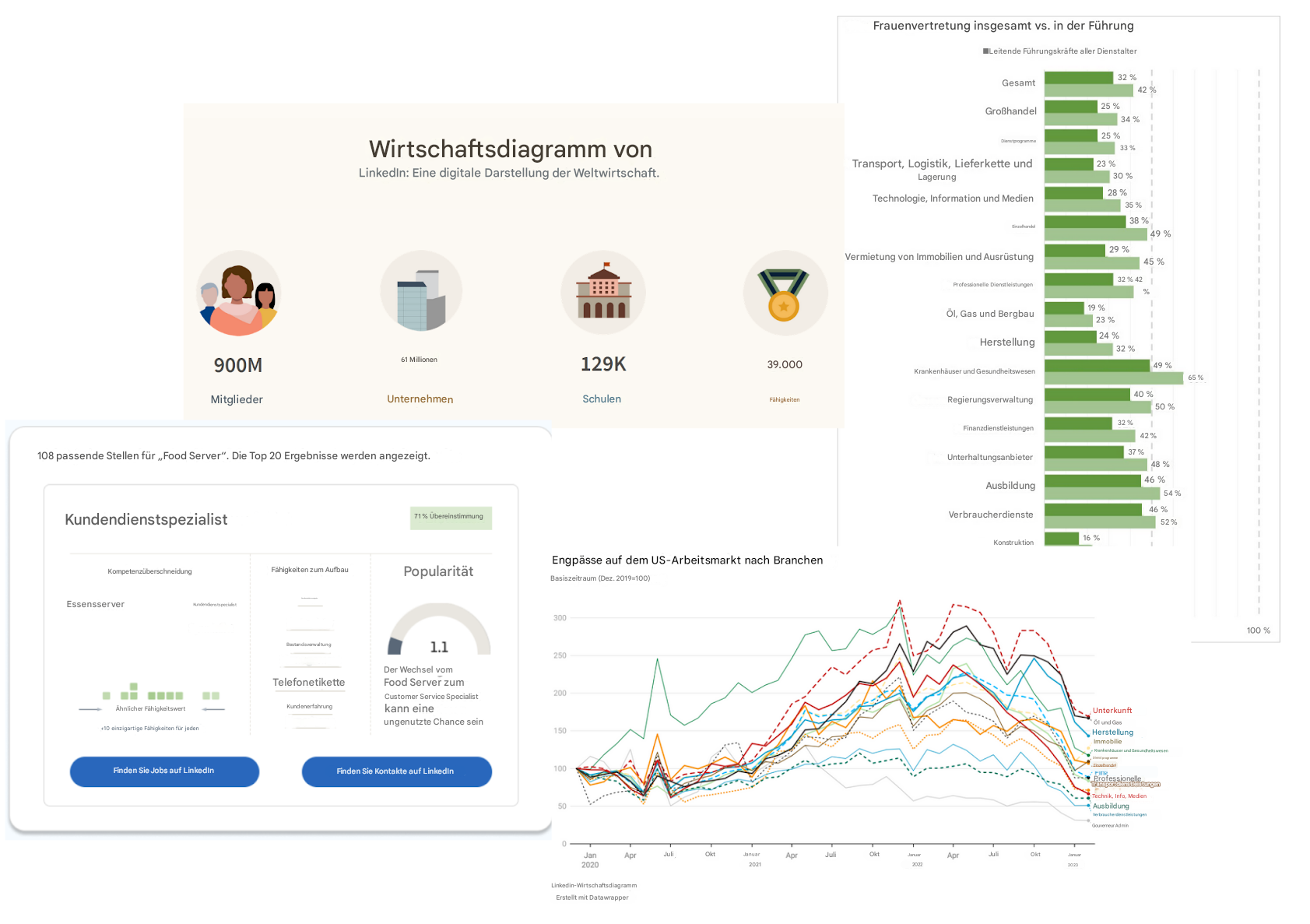 Collage der verschiedenen Merkmale des LinkedIn Wirtschaftsgraph-Projekts