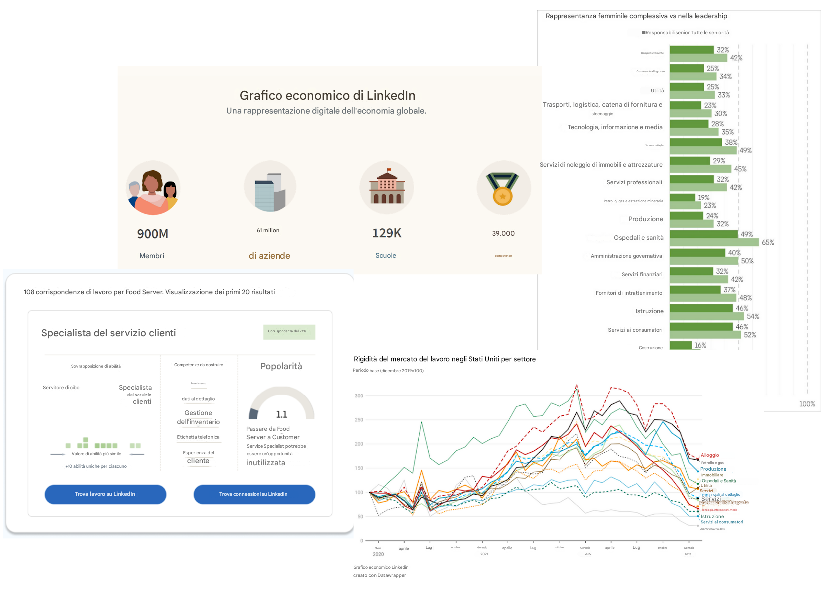 Collage delle varie caratteristiche del LinkedIn Economic Graph.