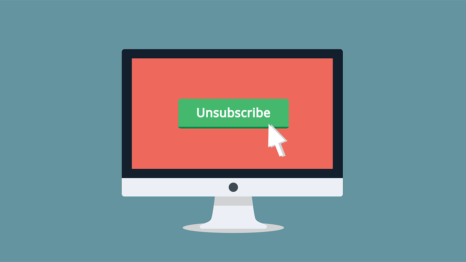 Illustration of a computer screen with a mouse pointer over an unsubscribe button.