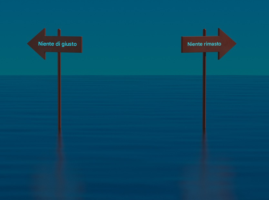 Immagine di due cartelli opposti in un oceano che rappresentano la complessità del processo decisionale etico, senza obbligo di attribuzione