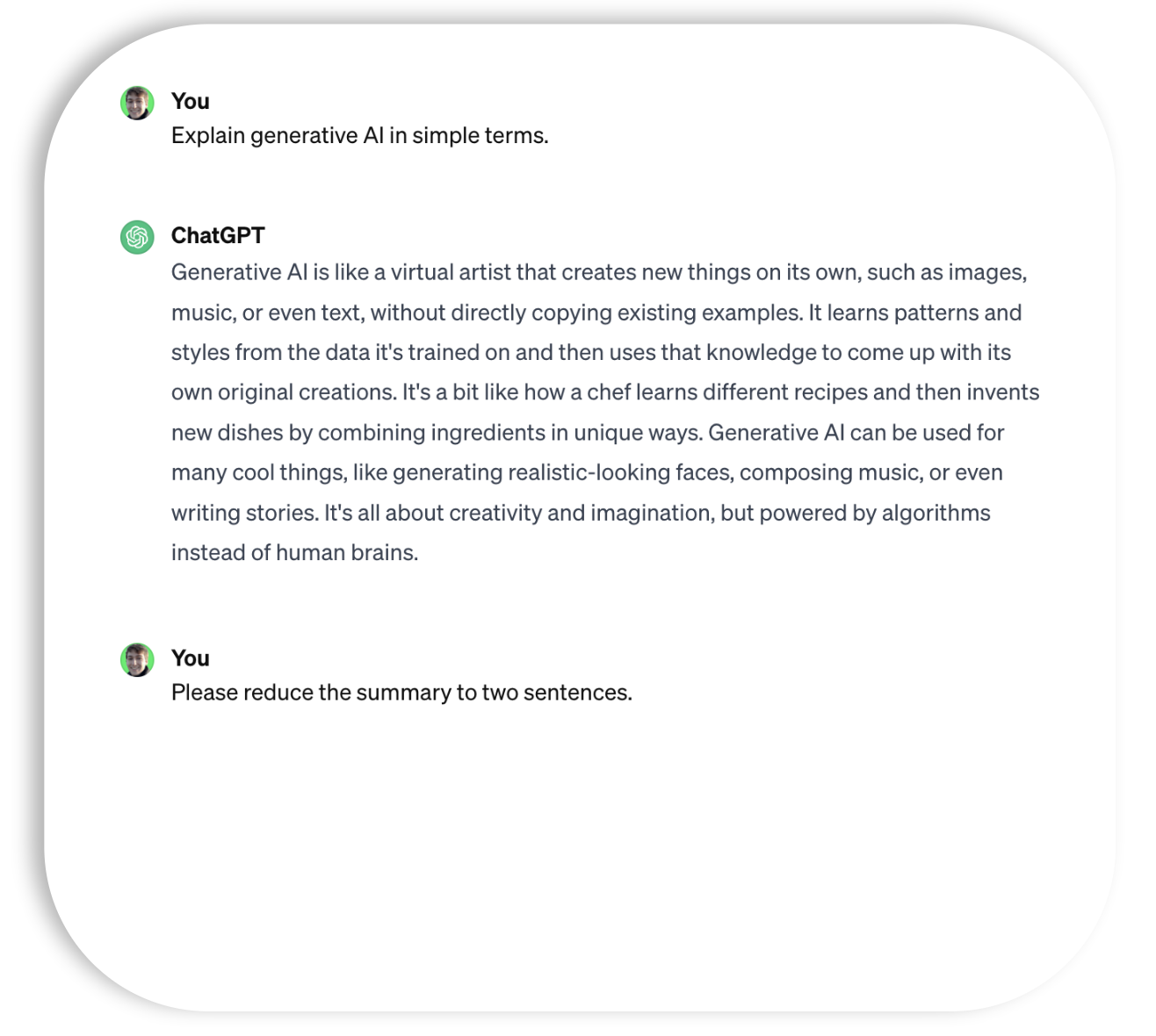 An instruction to ChatGPT to reduce the summary to two sentences.
