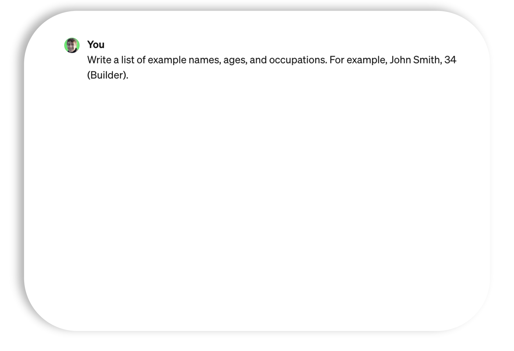 Prompt and response of example names and occupations.