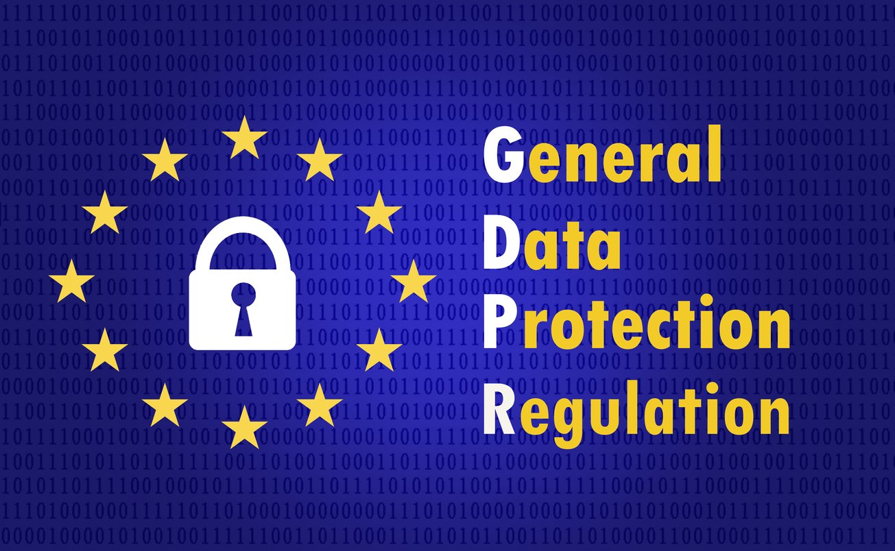 A EU flag with the acronym for GDPR written on: General Data Protection Regulation.