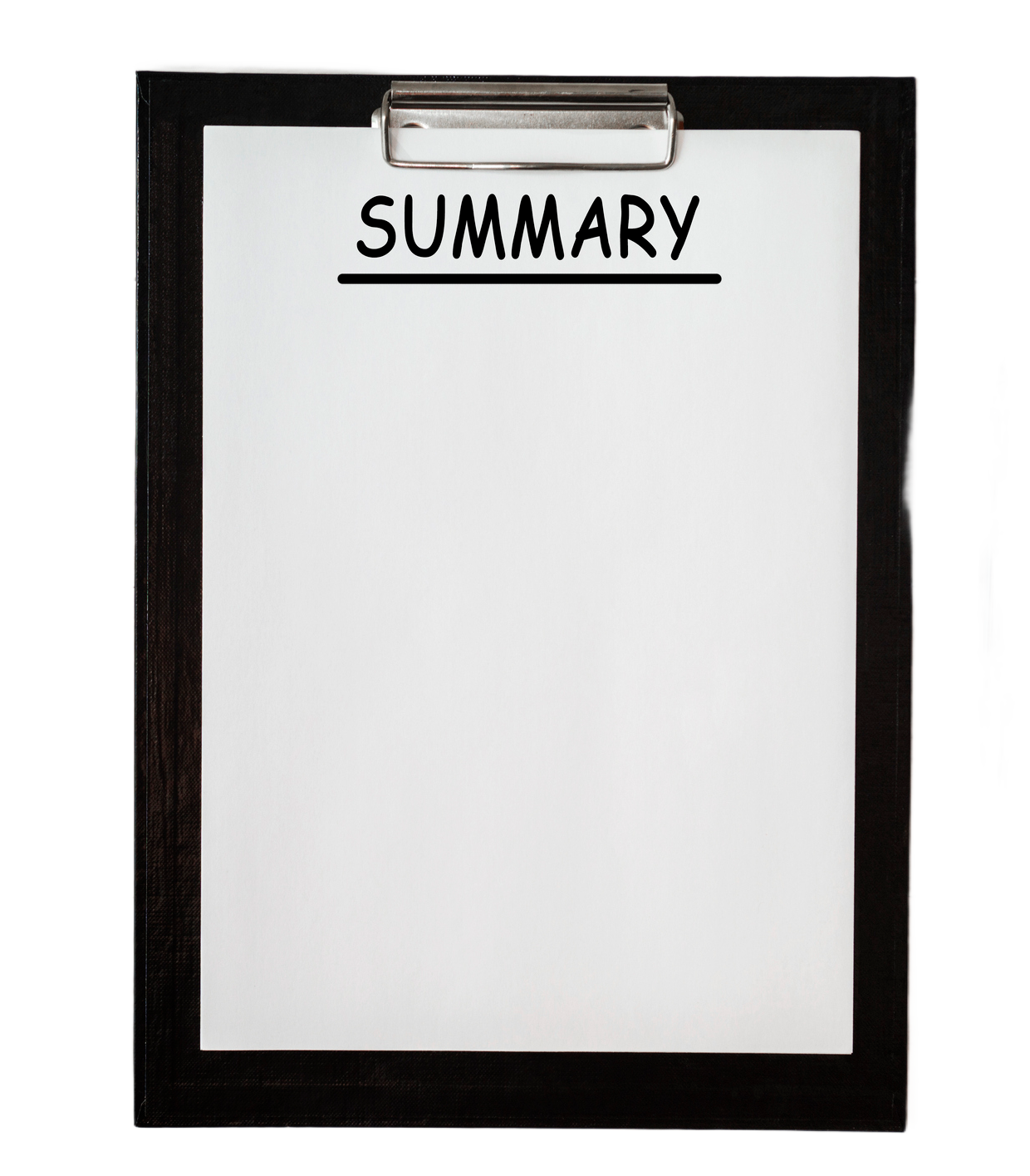 A clipboard with a summary on it.