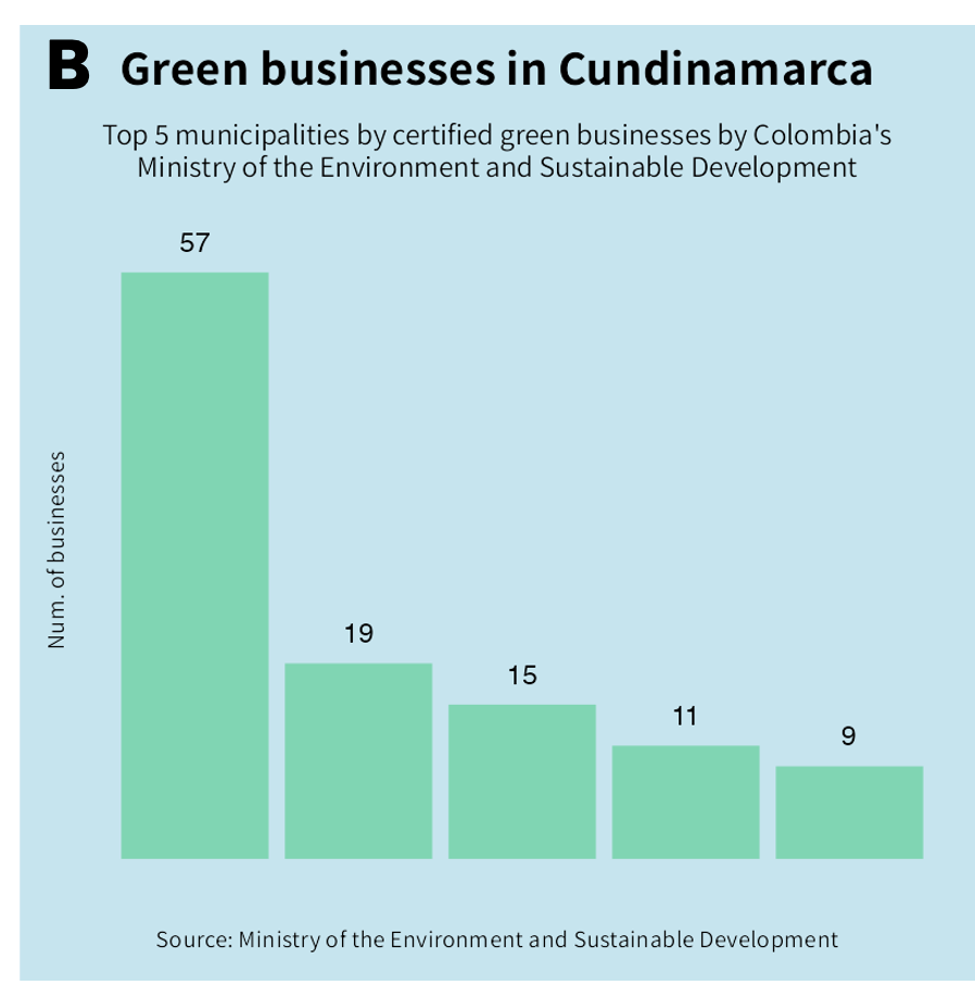 Barchart of green businesses in Cundinamarca